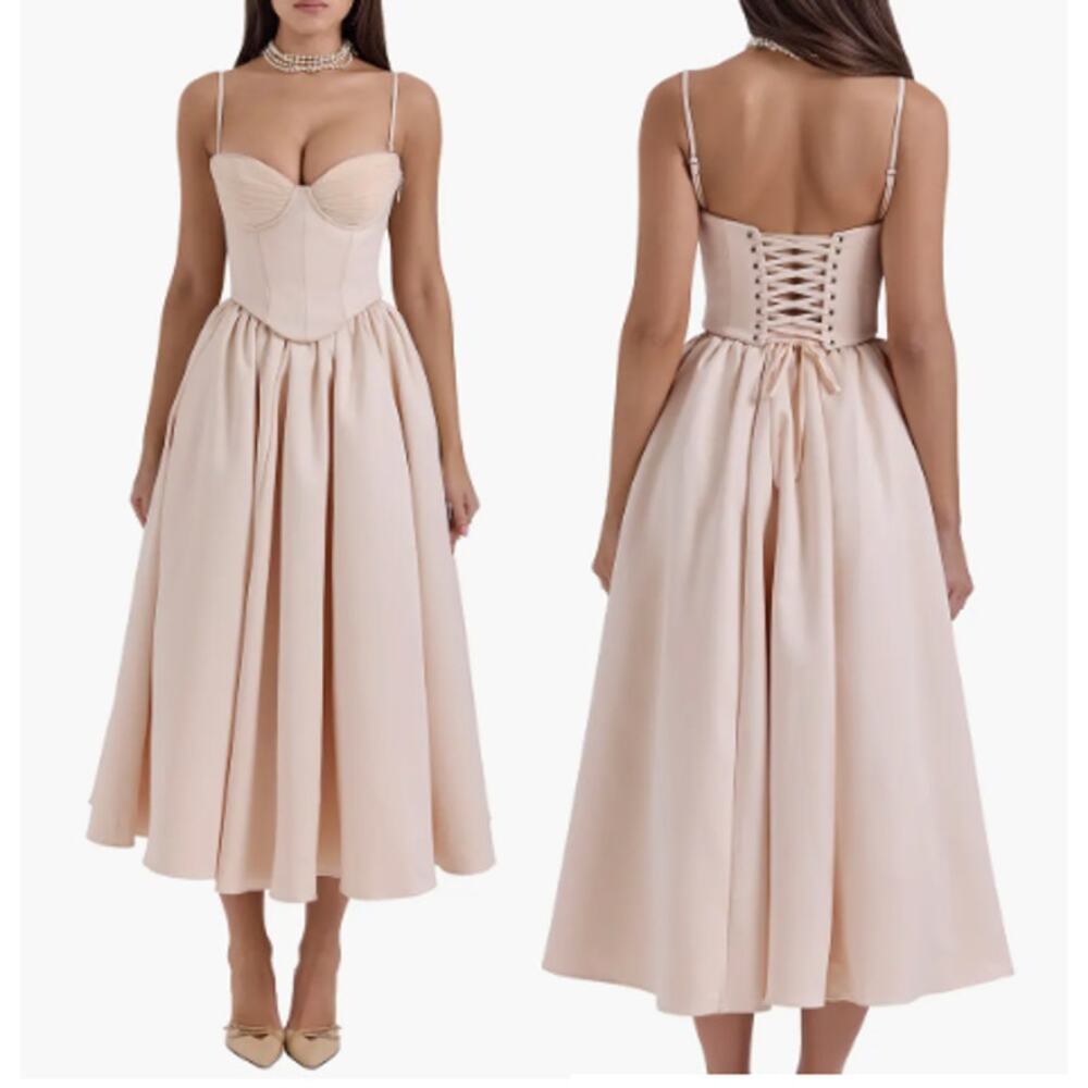 NWT House of CB Perfect Corset A-Line Midi Dress Tender Peach Women's Size S